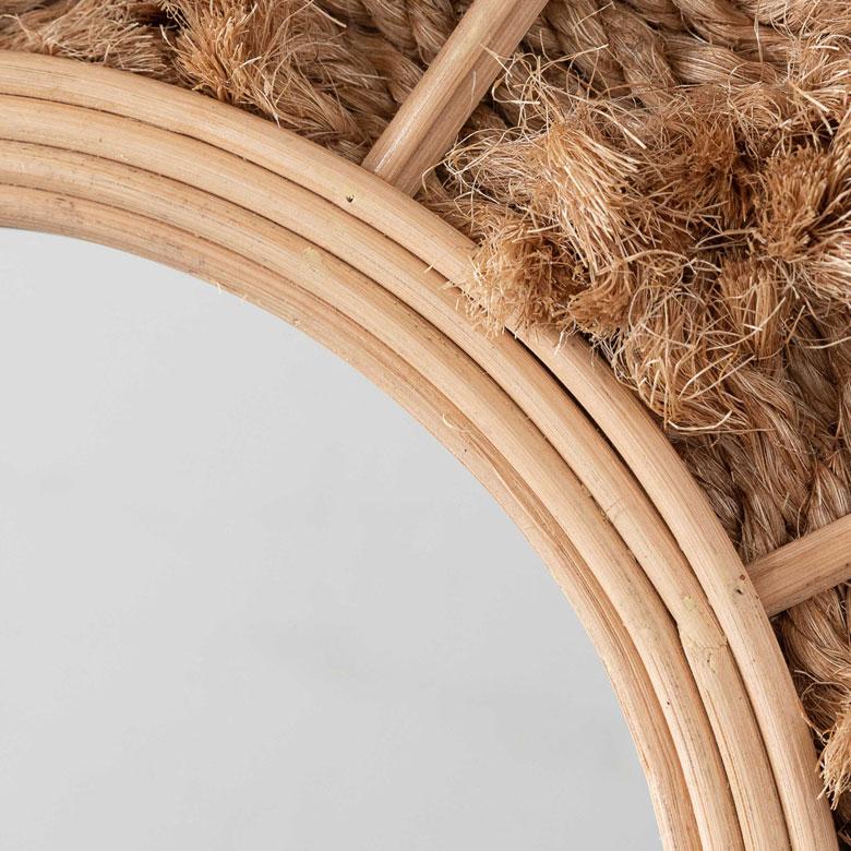 ミラー 鏡 壁掛け ラタン 麻 ロープ 約 直径 60cm 壁掛けミラー ウォールミラー 壁掛け鏡 デザインミラー ウォールデコレーション インテリア 13955 | ブランド登録なし | 13