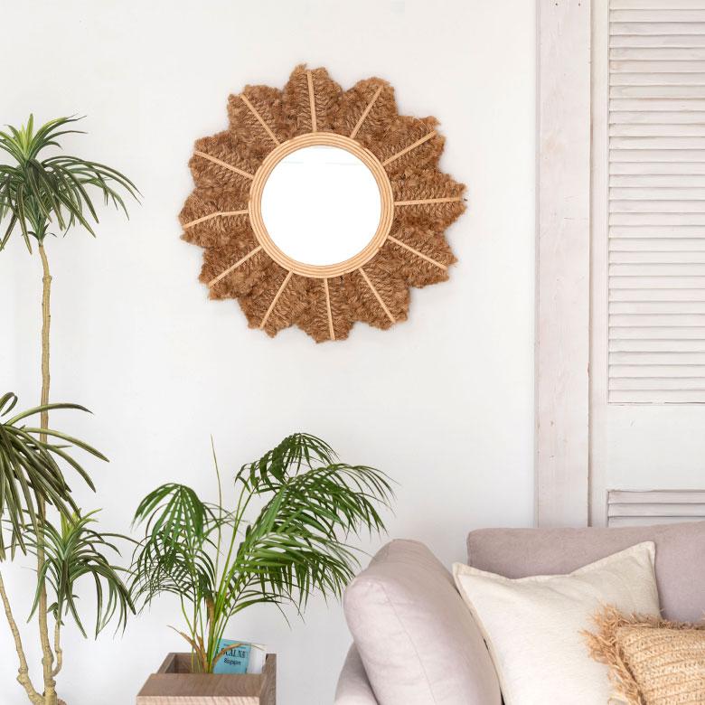 ミラー 鏡 壁掛け ラタン 麻 ロープ 約 直径 60cm 壁掛けミラー ウォールミラー 壁掛け鏡 デザインミラー ウォールデコレーション インテリア 13955 | ブランド登録なし | 18