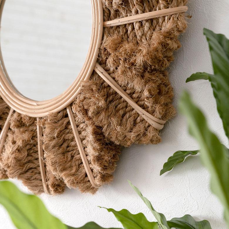 ミラー 鏡 壁掛け ラタン 麻 ロープ 約 直径 60cm 壁掛けミラー ウォールミラー 壁掛け鏡 デザインミラー ウォールデコレーション インテリア 13955 | ブランド登録なし | 09