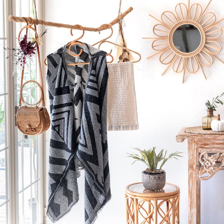 ラタンハンガーL 籐 ナチュラル ライトブラウン W46cm 大人用 タオルハンガー 衣類収納 ディスプレイ アジアン 13960 | ELEMENTS（インテリア） | 07