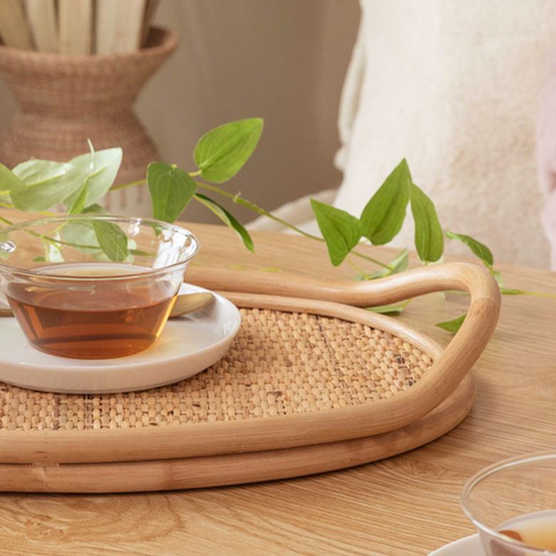 ITO'S BAMBOO CRAFTS 木×竹　籐ハンドル　持ち手付トレー　お盆 ITO'S BAMBOO CRAFTS 木×竹 籐ハンドル 持ち手付トレー お盆