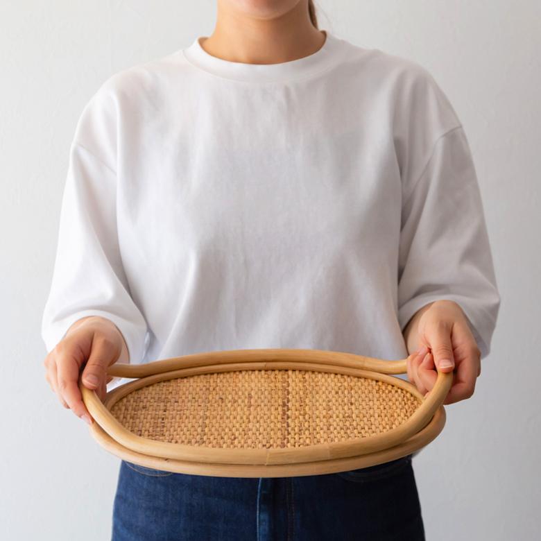 籐製 楕円形トレー 持ち手付き ELEMENTS（インテリア） トレイ オーバル ラタン 籐 お盆 トレー