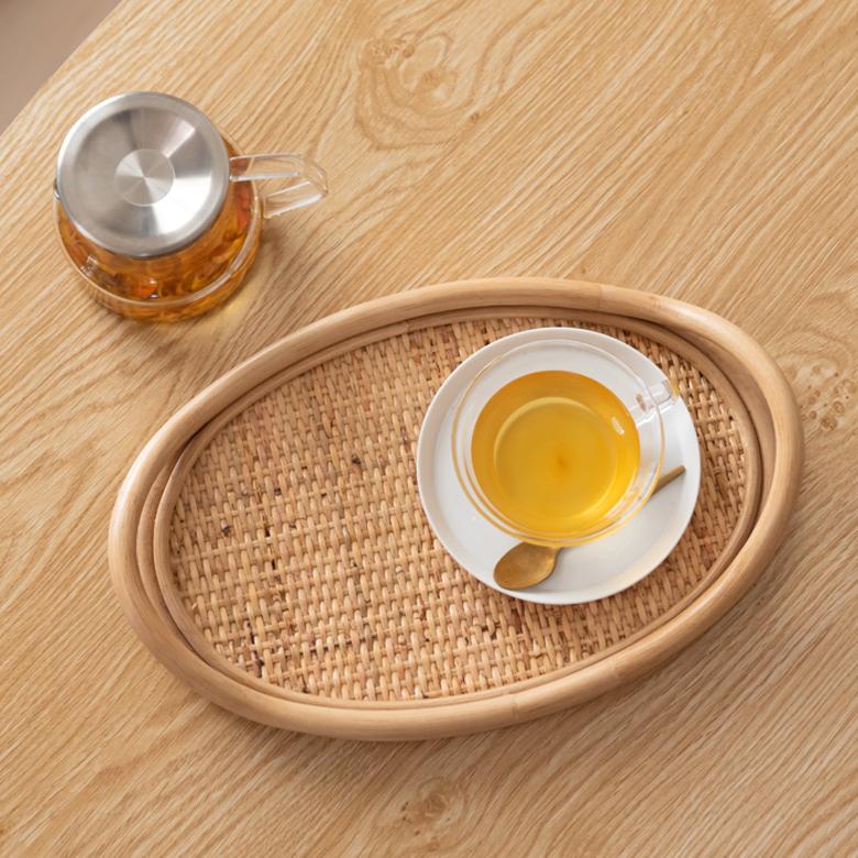 トレイ オーバル ラタン 籐 お盆 トレー Sサイズ 小さい ハンドル付き 持ち手 ナチュラル 楕円 長手盆 サービストレイ 13962-s | ELEMENTS（インテリア） | 06