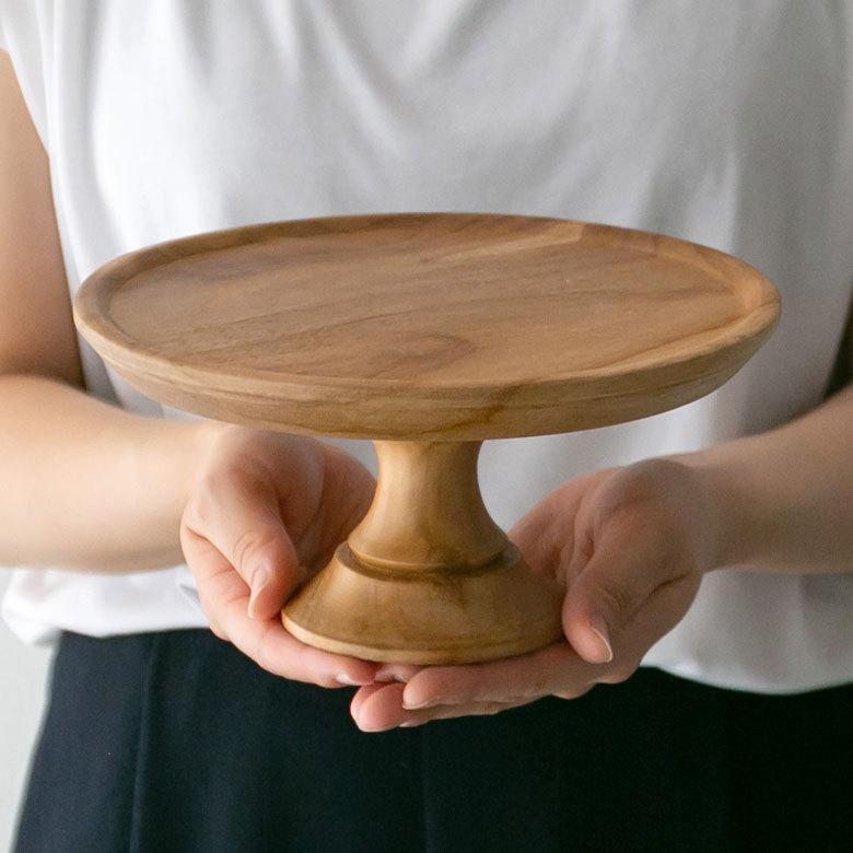 ケーキスタンド 木 木製 1段 Mサイズ 6号 直径 21cm ブラウン ケーキ トレー トレイ スタンド 台 タワー コンポート チークウッド アンティーク風 13967 | ELEMENTS（インテリア） | 03