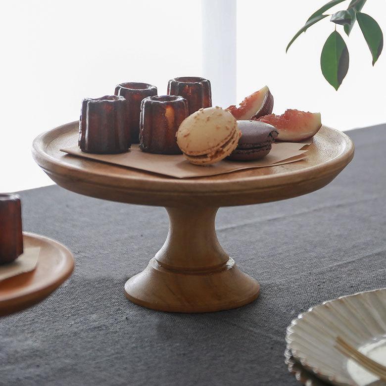 ケーキスタンド 木 木製 1段 Mサイズ 6号 直径 21cm ブラウン ケーキ トレー トレイ スタンド 台 タワー コンポート チークウッド アンティーク風 13967 | ELEMENTS（インテリア） | 04