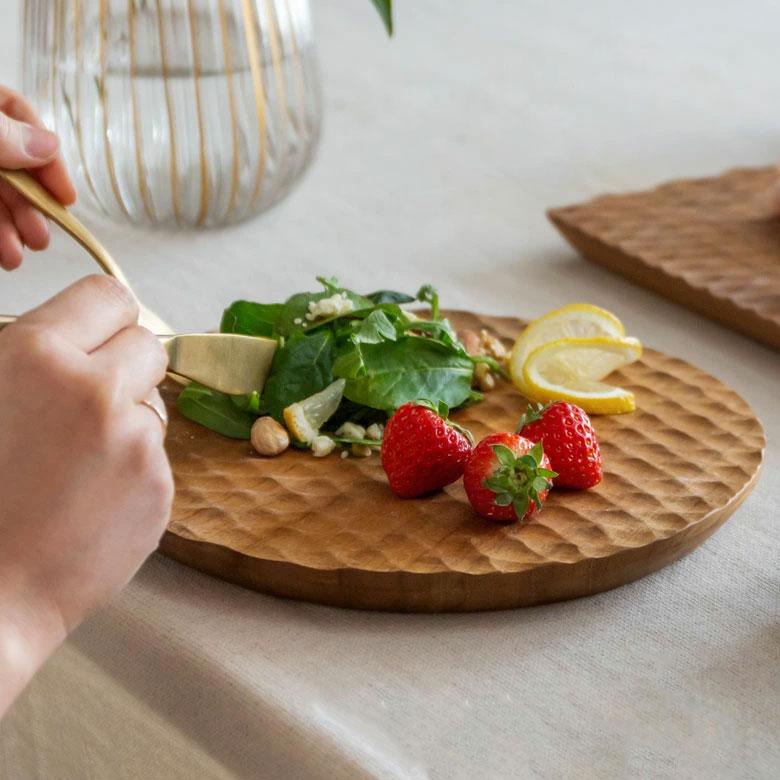 カッティングボード プレート 木製 チーク ウッド 約 Ｗ 25cm D 25cm H 2cm 丸 皿 円 サークル ラウンド TEAK WOOD カフェ 13973 | ELEMENTS（インテリア） | 10