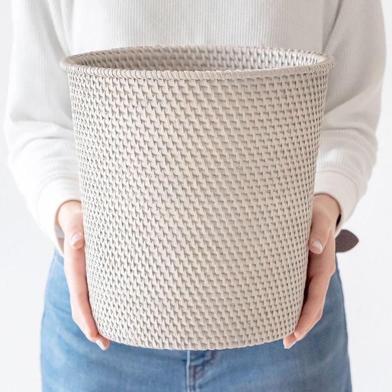 ゴミ箱 ダストボックス おしゃれ バスケット かご カゴ ラタン 籐 ホワイト ナチュラル 約 W 27.5cm D 27.5cm H 28cm 13976 プランターカバー 7号鉢 | ELEMENTS（インテリア） | 10