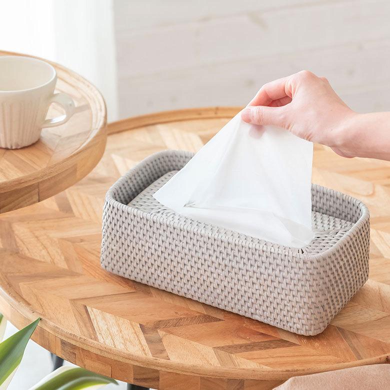 ティッシュケース ティッシュボックス おしゃれ 蓋付き ラタン 籐 ホワイト ナチュラル 約W26cm アジアン リゾート 北欧 13977 | ELEMENTS（インテリア） | 04