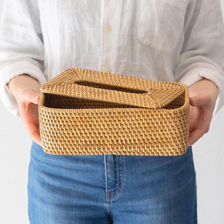 ティッシュケース ティッシュボックス おしゃれ 蓋付き ラタン 籐 ホワイト ナチュラル 約W26cm アジアン リゾート 北欧 13977 | ELEMENTS（インテリア） | 10