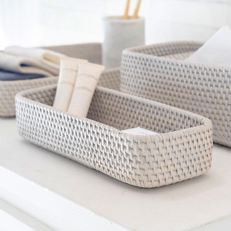 トレイ トレー 長方形 ボックス カトラリーケース ラタン 籐 ホワイト ナチュラル W約25.5cm アジアン リゾート テーブルコーディネート13978 | ELEMENTS（インテリア） | 13