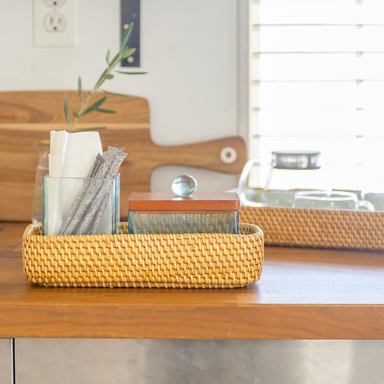 トレイ トレー 長方形 ボックス カトラリーケース ラタン 籐 ホワイト ナチュラル W約25.5cm アジアン リゾート テーブルコーディネート13978 | ELEMENTS（インテリア） | 14