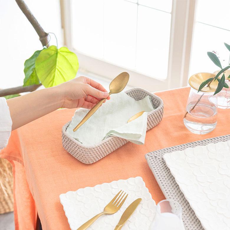 トレイ トレー 長方形 ボックス カトラリーケース ラタン 籐 ホワイト ナチュラル W約25.5cm アジアン リゾート テーブルコーディネート13978 | ELEMENTS（インテリア） | 05