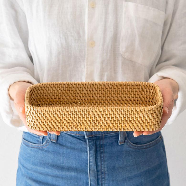 トレイ トレー 長方形 ボックス カトラリーケース ラタン 籐 ホワイト ナチュラル W約25.5cm アジアン リゾート テーブルコーディネート13978 | ELEMENTS（インテリア） | 11