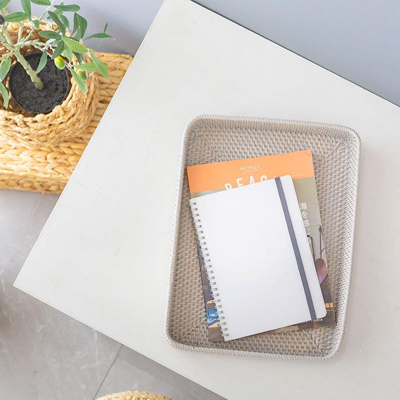 トレイ トレー 長方形 ボックス カトラリーケース ラタン 籐 ホワイト ナチュラル W約35cm アジアン リゾート テーブルコーディネート13979 | ELEMENTS（インテリア） | 13