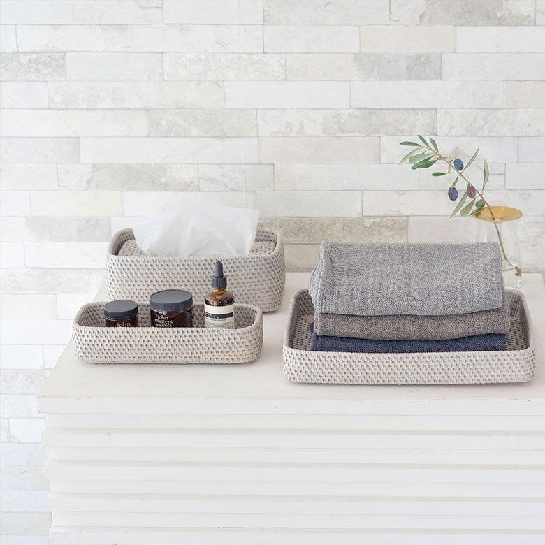 トレイ トレー 長方形 ボックス カトラリーケース ラタン 籐 ホワイト ナチュラル W約35cm アジアン リゾート テーブルコーディネート13979 | ELEMENTS（インテリア） | 18