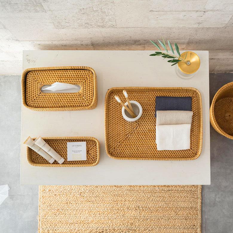 トレイ トレー 長方形 ボックス カトラリーケース ラタン 籐 ホワイト ナチュラル W約35cm アジアン リゾート テーブルコーディネート13979 | ELEMENTS（インテリア） | 10