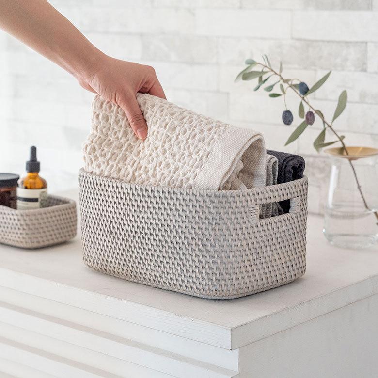 バスケット かご 深型 ケース 書籍 CD DVD ラタン 籐 ホワイト ナチュラル W約20cm アジアン リゾート テーブルコーディネート13980 | ELEMENTS（インテリア） | 12