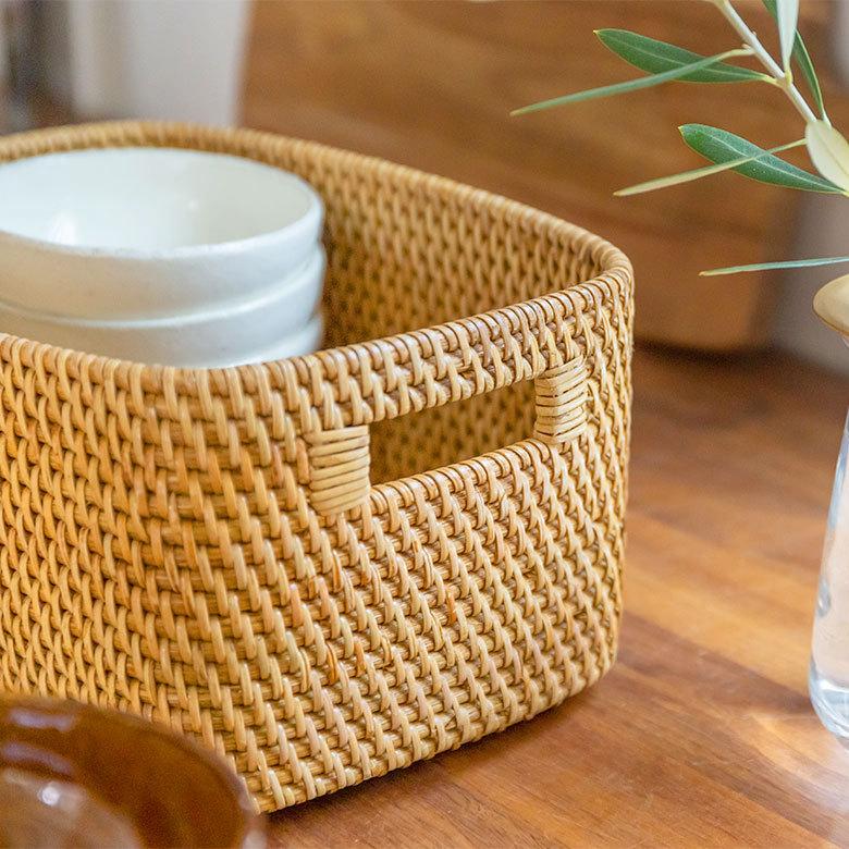 バスケット かご 深型 ケース 書籍 CD DVD ラタン 籐 ホワイト ナチュラル W約20cm アジアン リゾート テーブルコーディネート13980 | ELEMENTS（インテリア） | 13