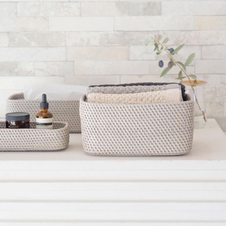 バスケット かご 深型 ケース 書籍 CD DVD ラタン 籐 ホワイト ナチュラル W約20cm アジアン リゾート テーブルコーディネート13980 | ELEMENTS（インテリア） | 15