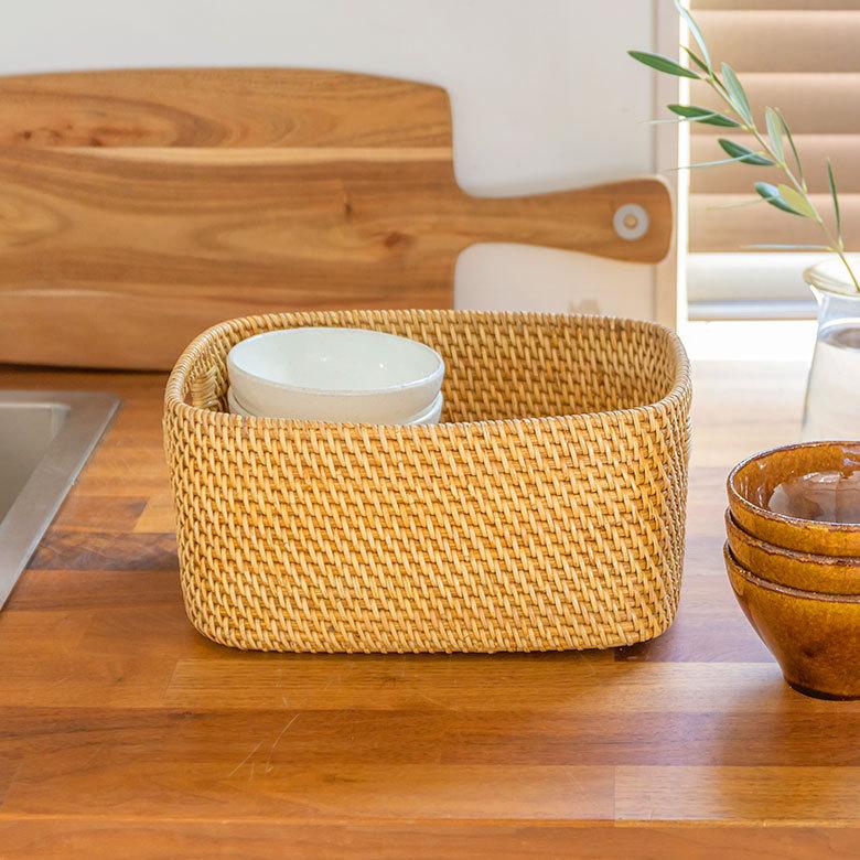 バスケット かご 深型 ケース 書籍 CD DVD ラタン 籐 ホワイト ナチュラル W約20cm アジアン リゾート テーブルコーディネート13980 | ELEMENTS（インテリア） | 19