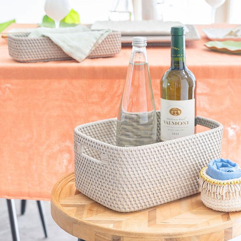 バスケット かご 深型 ケース 書籍 CD DVD ラタン 籐 ホワイト ナチュラル W約20cm アジアン リゾート テーブルコーディネート13980 | ELEMENTS（インテリア） | 20