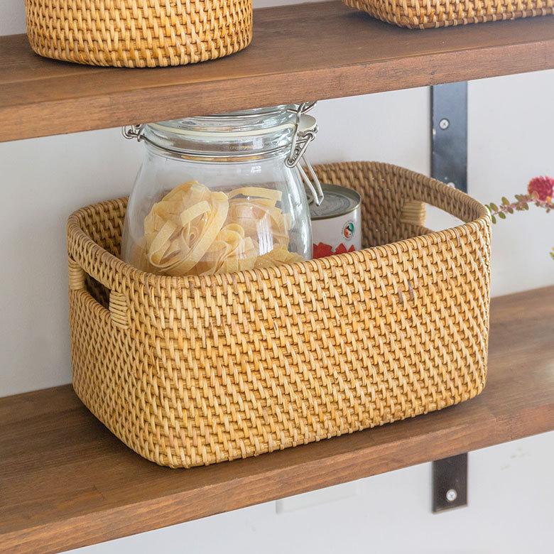 バスケット かご 深型 ケース 書籍 CD DVD ラタン 籐 ホワイト ナチュラル W約20cm アジアン リゾート テーブルコーディネート13980 | ELEMENTS（インテリア） | 09