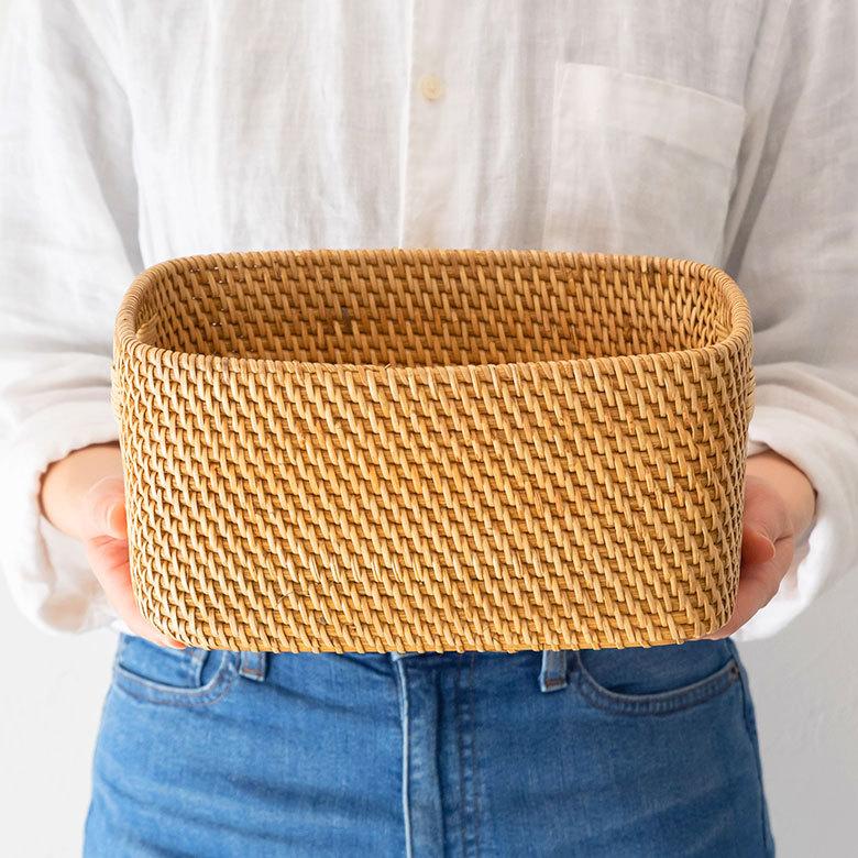 バスケット かご 深型 ケース 書籍 CD DVD ラタン 籐 ホワイト ナチュラル W約20cm アジアン リゾート テーブルコーディネート13980 | ELEMENTS（インテリア） | 11