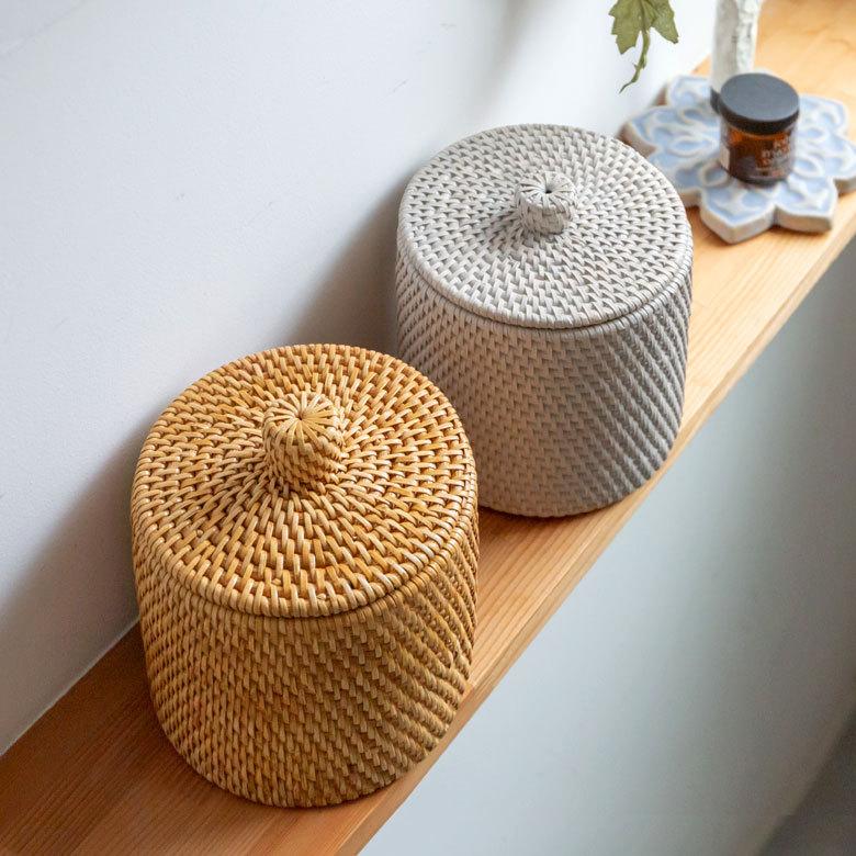 トイレットペーパーケース かご 籠 カゴ ボックス ケース ラタン 籐 ホワイト ナチュラル 約 W 14cm D 14cm H 15.5cm 13981 | ELEMENTS（インテリア） | 14