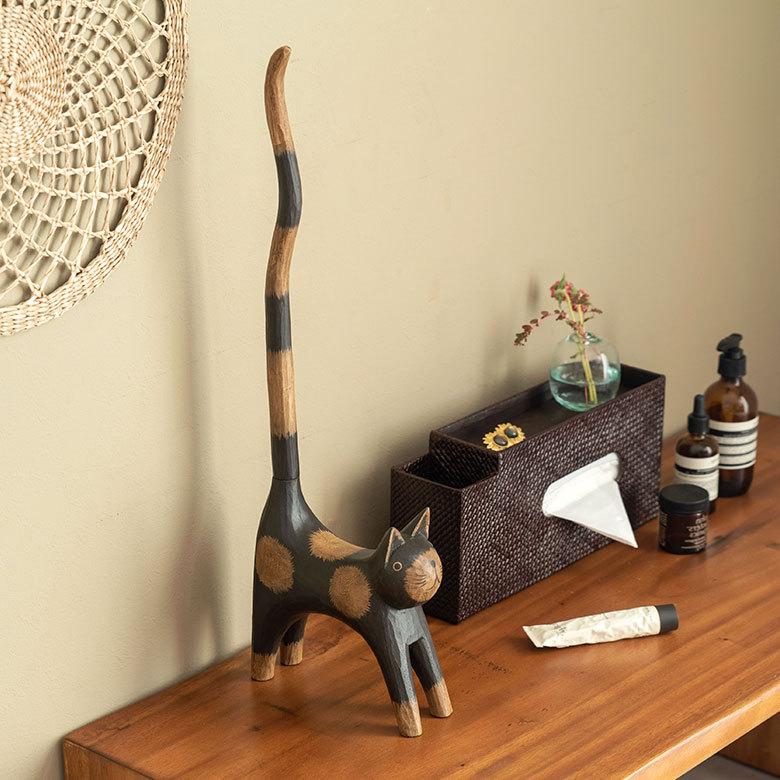 トイレットペーパーホルダー バリ ネコ 猫 置物 天然木 木彫り オブジェ アジアン雑貨 手彫り リゾート おしゃれ 13983 | ブランド登録なし | 10