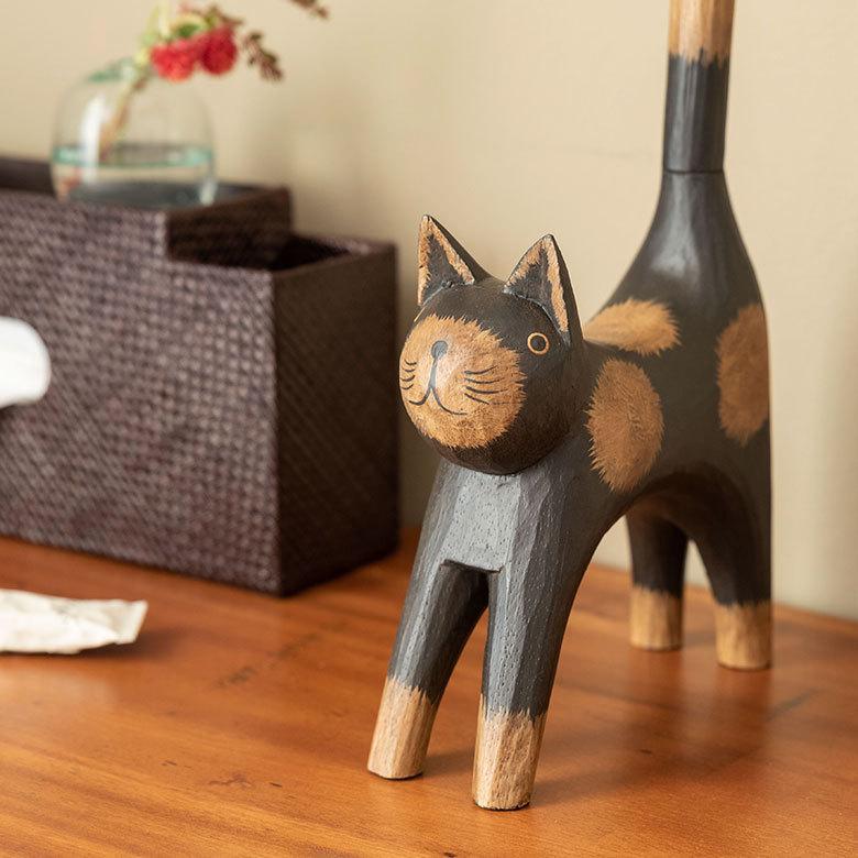 トイレットペーパーホルダー バリ ネコ 猫 置物 天然木 木彫り オブジェ アジアン雑貨 手彫り リゾート おしゃれ 13983 | ブランド登録なし | 11