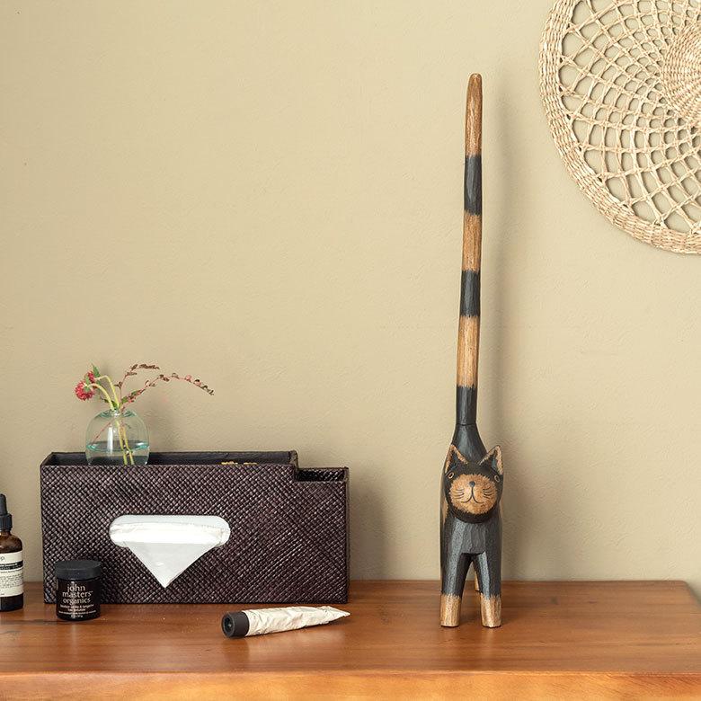 トイレットペーパーホルダー バリ ネコ 猫 置物 天然木 木彫り オブジェ アジアン雑貨 手彫り リゾート おしゃれ 13983 | ブランド登録なし | 16