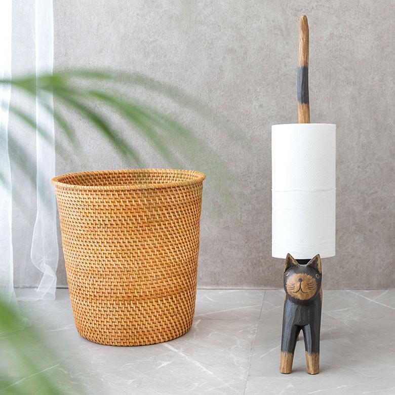 トイレットペーパーホルダー バリ ネコ 猫 置物 天然木 木彫り オブジェ アジアン雑貨 手彫り リゾート おしゃれ 13983 | ブランド登録なし | 05