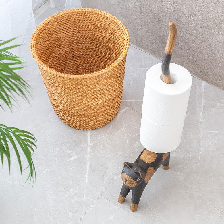 トイレットペーパーホルダー バリ ネコ 猫 置物 天然木 木彫り オブジェ アジアン雑貨 手彫り リゾート おしゃれ 13983 | ブランド登録なし | 08