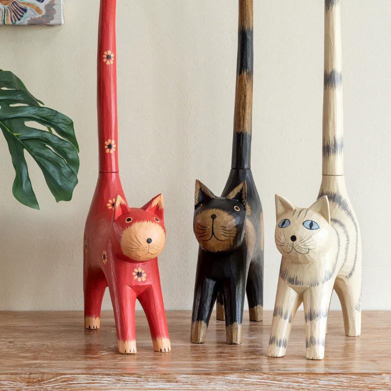 トイレットペーパー ホルダー  猫 ネコ  尻尾  バリ島 ピンク  オブジェ 置物 木彫り ディスプレイ 収納 キッチンペーパー トイレ アジアン 雑貨 おしゃれ 13987 | ブランド登録なし | 11