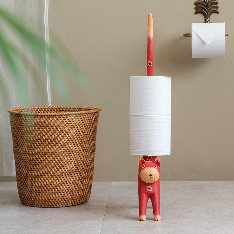 トイレットペーパー ホルダー  猫 ネコ  尻尾  バリ島 ピンク  オブジェ 置物 木彫り ディスプレイ 収納 キッチンペーパー トイレ アジアン 雑貨 おしゃれ 13987 | ブランド登録なし | 12