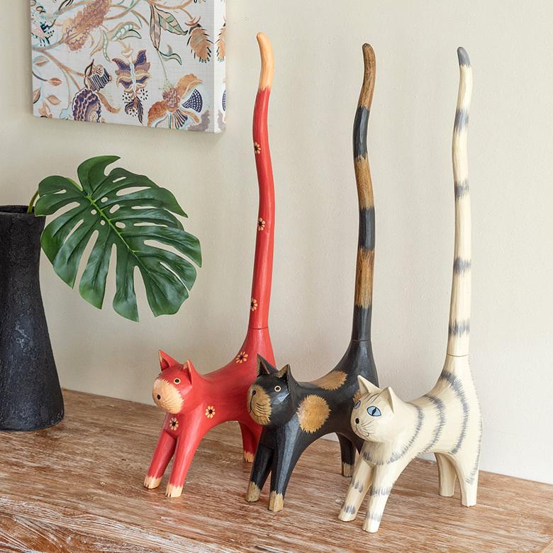 トイレットペーパー ホルダー  猫 ネコ  尻尾  バリ島 ピンク  オブジェ 置物 木彫り ディスプレイ 収納 キッチンペーパー トイレ アジアン 雑貨 おしゃれ 13987 | ブランド登録なし | 14