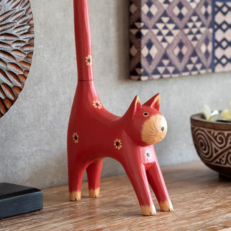 トイレットペーパー ホルダー  猫 ネコ  尻尾  バリ島 ピンク  オブジェ 置物 木彫り ディスプレイ 収納 キッチンペーパー トイレ アジアン 雑貨 おしゃれ 13987 | ブランド登録なし | 16