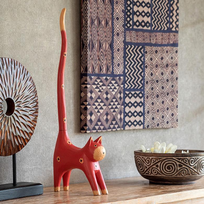 トイレットペーパー ホルダー  猫 ネコ  尻尾  バリ島 ピンク  オブジェ 置物 木彫り ディスプレイ 収納 キッチンペーパー トイレ アジアン 雑貨 おしゃれ 13987 | ブランド登録なし | 03