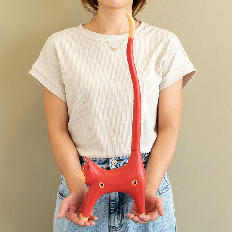 トイレットペーパー ホルダー  猫 ネコ  尻尾  バリ島 ピンク  オブジェ 置物 木彫り ディスプレイ 収納 キッチンペーパー トイレ アジアン 雑貨 おしゃれ 13987 | ブランド登録なし | 04