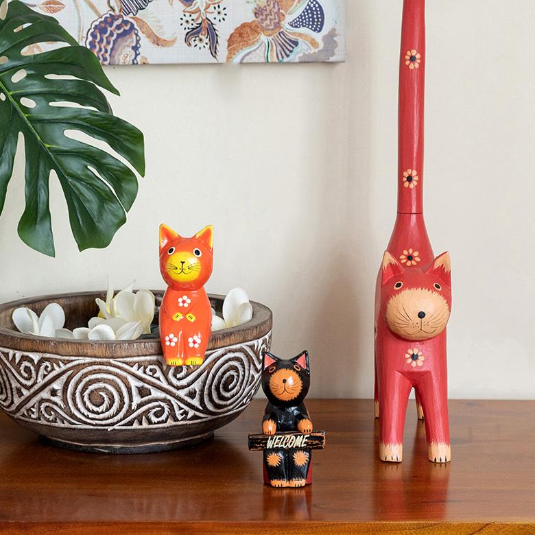 トイレットペーパー ホルダー  猫 ネコ  尻尾  バリ島 ピンク  オブジェ 置物 木彫り ディスプレイ 収納 キッチンペーパー トイレ アジアン 雑貨 おしゃれ 13987 | ブランド登録なし | 08