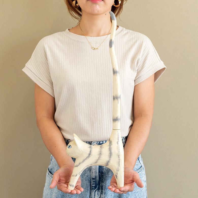 トイレットペーパー ホルダー  猫 ネコ 尻尾  バリ島 ライトグレー  オブジェ 置物 木彫り 収納 キッチンペーパー トイレ アジアン 雑貨 おしゃれ 13988 | ブランド登録なし | 04