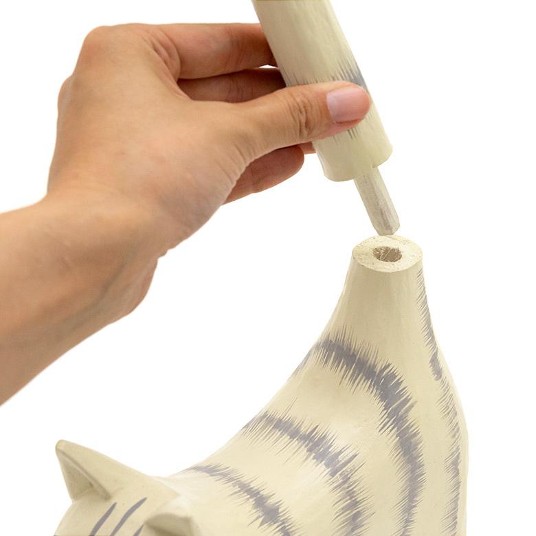 トイレットペーパー ホルダー  猫 ネコ 尻尾  バリ島 ライトグレー  オブジェ 置物 木彫り 収納 キッチンペーパー トイレ アジアン 雑貨 おしゃれ 13988 | ブランド登録なし | 09