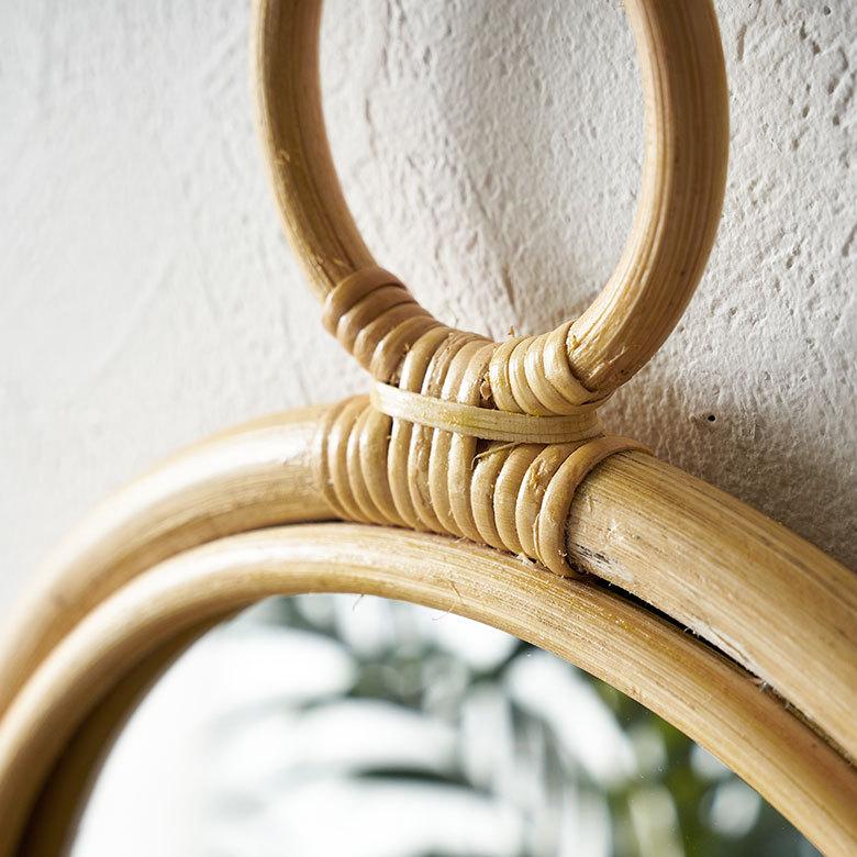 ELEMENTS ミラー 鏡 おしゃれ 壁掛け 立て掛け 卓上 ラタン かがみ 籐