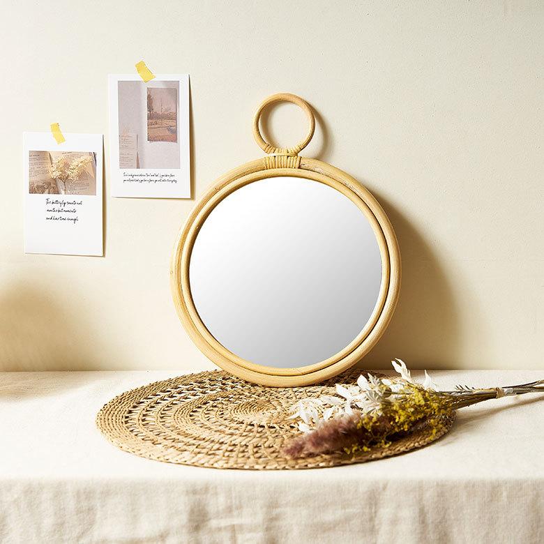 ELEMENTS ミラー 鏡 おしゃれ 壁掛け 立て掛け 卓上 ラタン かがみ 籐