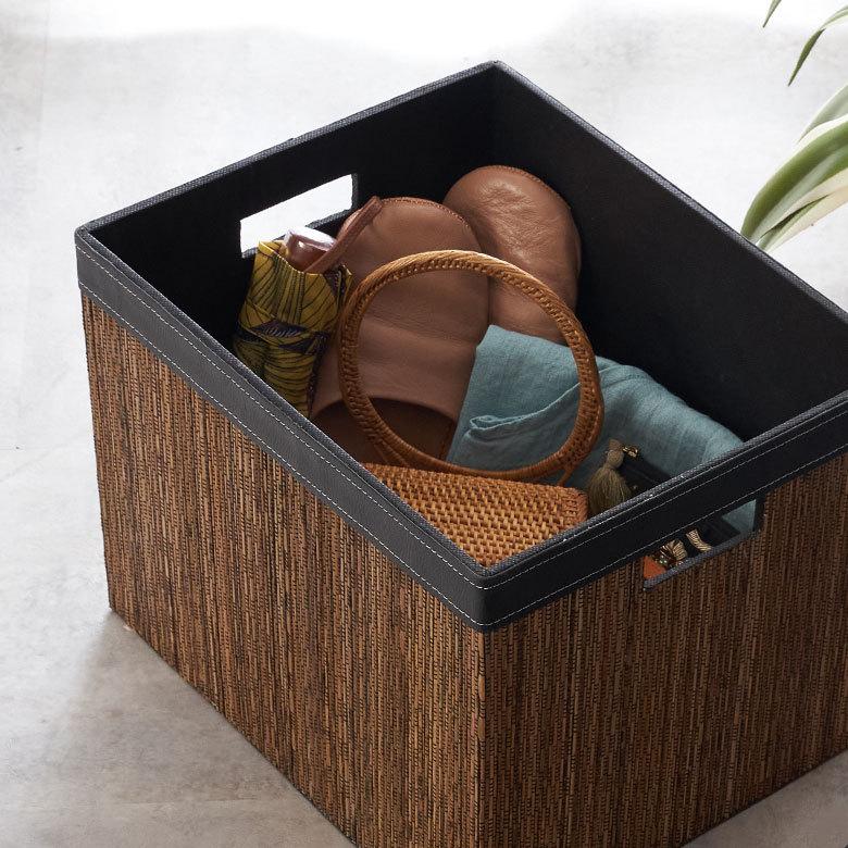 収納 ボックス インナー カラー パームリディ 持ち手 スクエア ケース  衣類 小物 整理 引き出し リビング クローゼット おしゃれ アジアン 雑貨 バリ  13995 | ブランド登録なし | 17