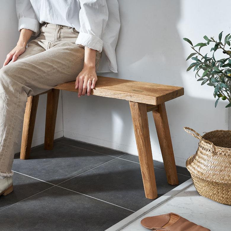 ベンチ ウッド 古材 チーク 椅子 チェア いす イス ダイニング 長椅子 2人掛け 二人掛け 花台 飾り台 玄関 おしゃれ 北欧 家具  西海岸 14010 | ELEMENTS（インテリア） | 15