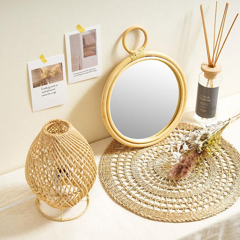 ELEMENTS テーブル ライト ラタン ランプ シェード 口金 E12 LED対応