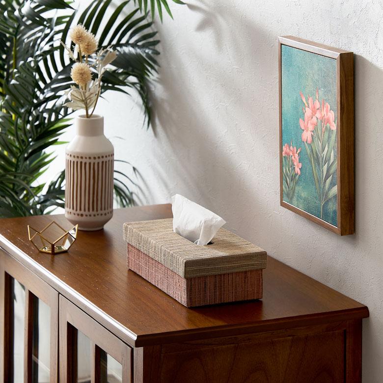 ティッシュ ケース ふた付 ボックス カバー ウォーターヒヤシンス ブルー ピンク W 27cm D 13.5cm H 7.5cm ホルダー おしゃれ 北欧 西海岸風 14026 | ELEMENTS（インテリア） | 14