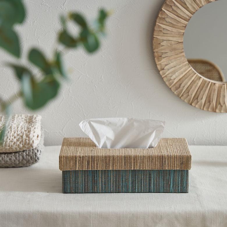 ティッシュ ケース ふた付 ボックス カバー ウォーターヒヤシンス ブルー ピンク W 27cm D 13.5cm H 7.5cm ホルダー おしゃれ 北欧 西海岸風 14026 | ELEMENTS（インテリア） | 03