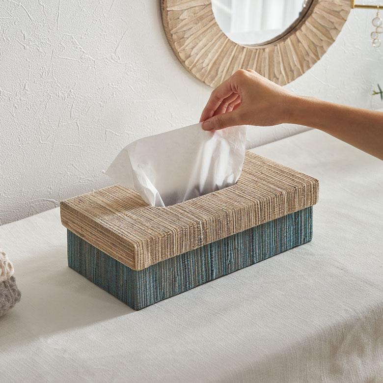 ティッシュ ケース ふた付 ボックス カバー ウォーターヒヤシンス ブルー ピンク W 27cm D 13.5cm H 7.5cm ホルダー おしゃれ 北欧 西海岸風 14026 | ELEMENTS（インテリア） | 09